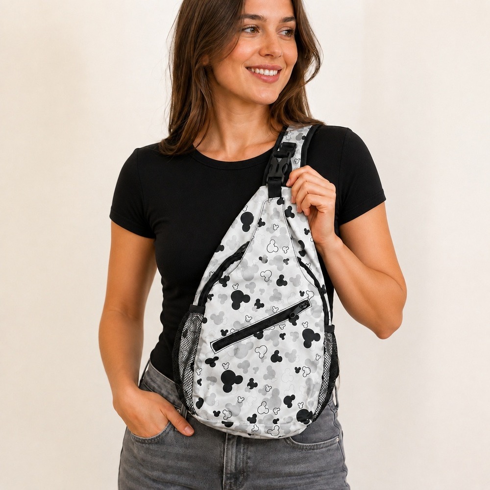 Mickey Mouse Silhouette Sling Backpack Off White Black Grey Crossbody Bag